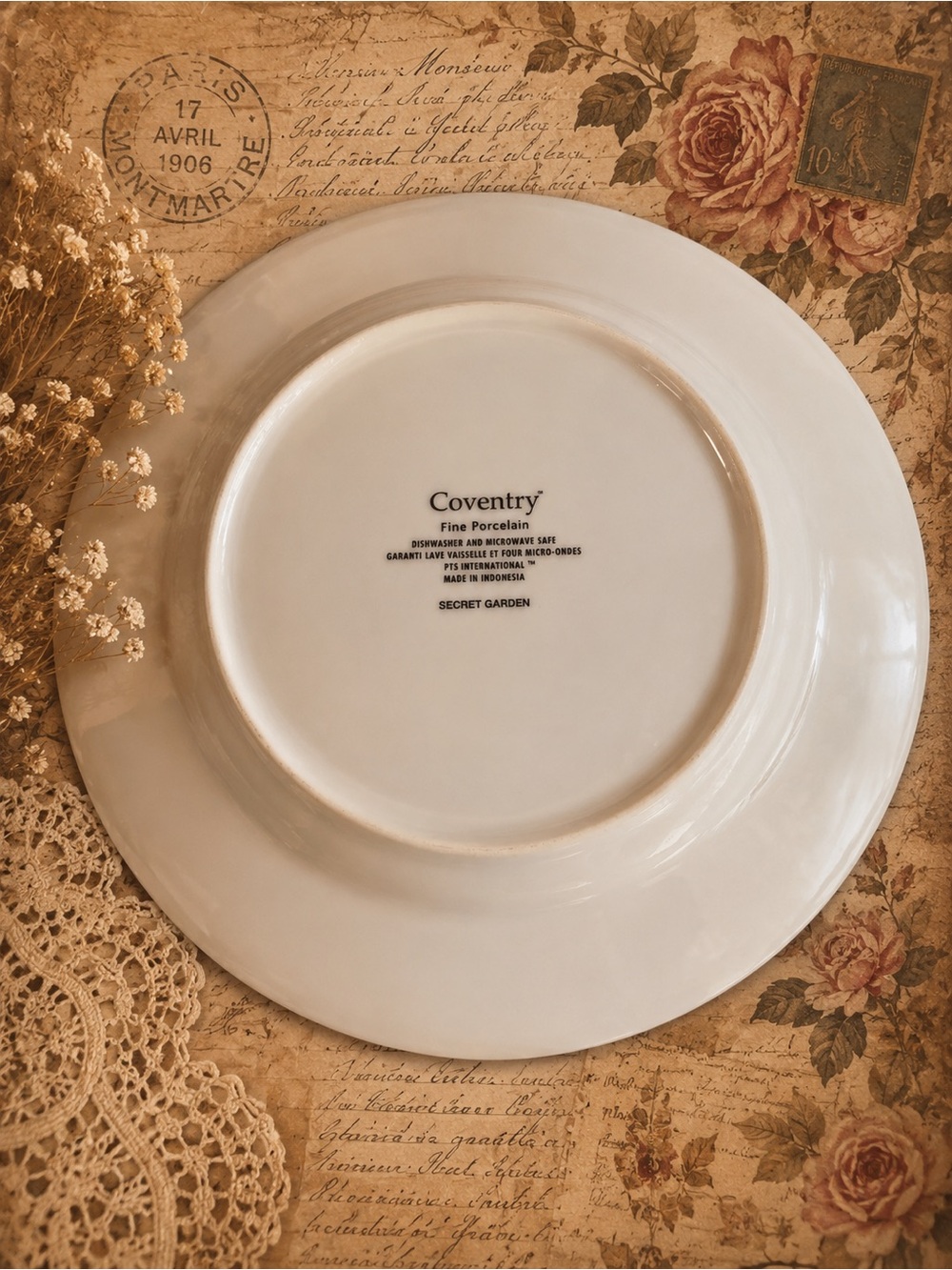 Set of 2 Coventry Secret Garden Fine Porcelain Dinner Plates Floral Butterfly - Picture 3 of 3
